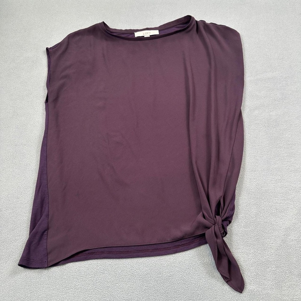 LOFT Women Plum Purple Mixed Media Side Tie Sleeveless Top Size S